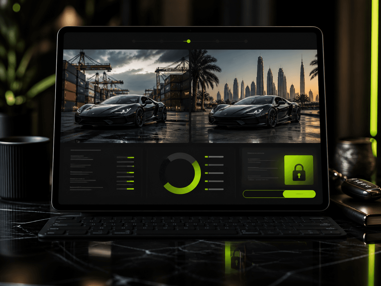 Browse imported cars on a dashboard screen · Flaw Cars UAE import marketplace